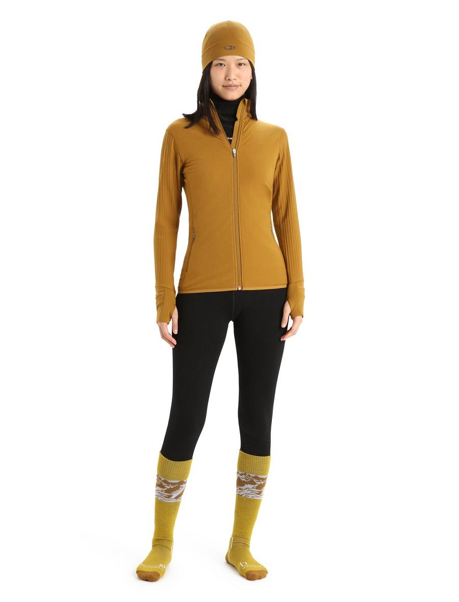 Vestes Icebreaker RealFleece™ Merino Descender Long Sleeve Zip Femme Marron | FR 1647UZGT